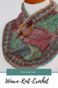 A fabulous project that combines Zoom Loom (Pin Loom) squares, and crocheting, and knitting to make this cowl.